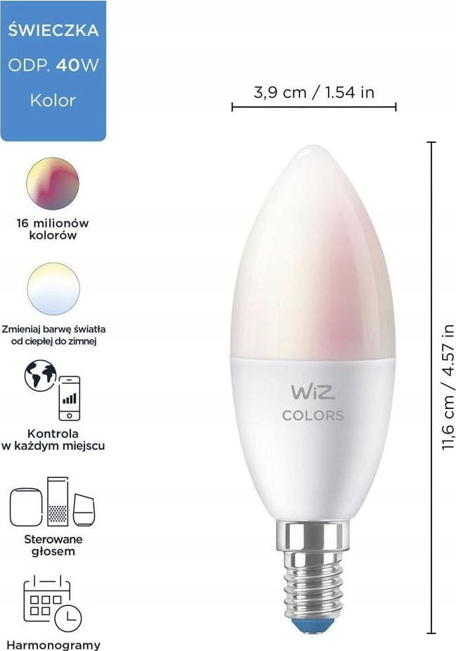 Llambë e mençur WiZ Candle C37, E14, 4.9W RGB, e bardhë