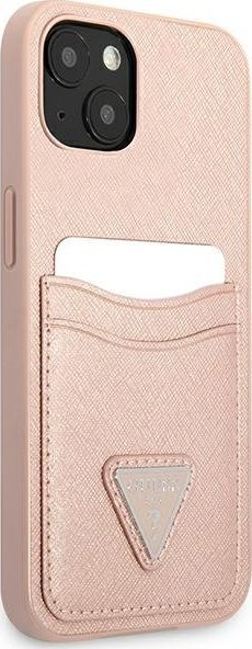 Mbulesë telefoni Guess GUHCP13SPSATPP për iPhone 13 mini 5.4", hardcase Saffiano me xhep karte, rozë
