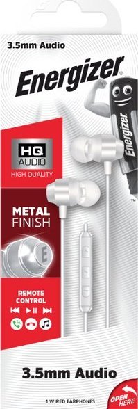 Kufje me kabllo Energizer Classic CIA10, jack 3.5 mm, të bardha