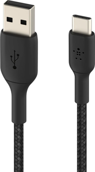 Belkin BoostCharge плетен USB-A кон USB-C кабел, 15 cm, Црн