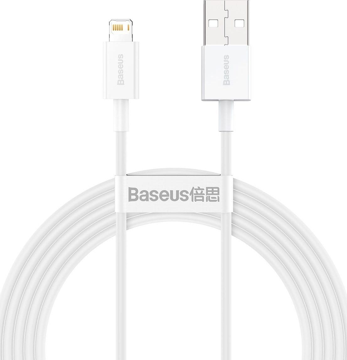 Kabllo USB Baseus CALYS-C02, USB A në Lightning, 2 m, e bardhë