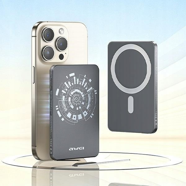 Powerbank me MagSafe Awei P112K, 5000mAh, karikim wireless 15W, gri