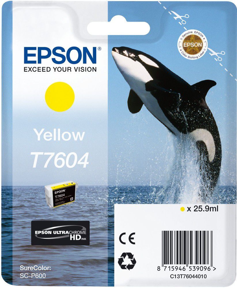 Ngjyrë Epson T7604 UltraChrome HD C13T76044010, 25.9 ml, e verdhë