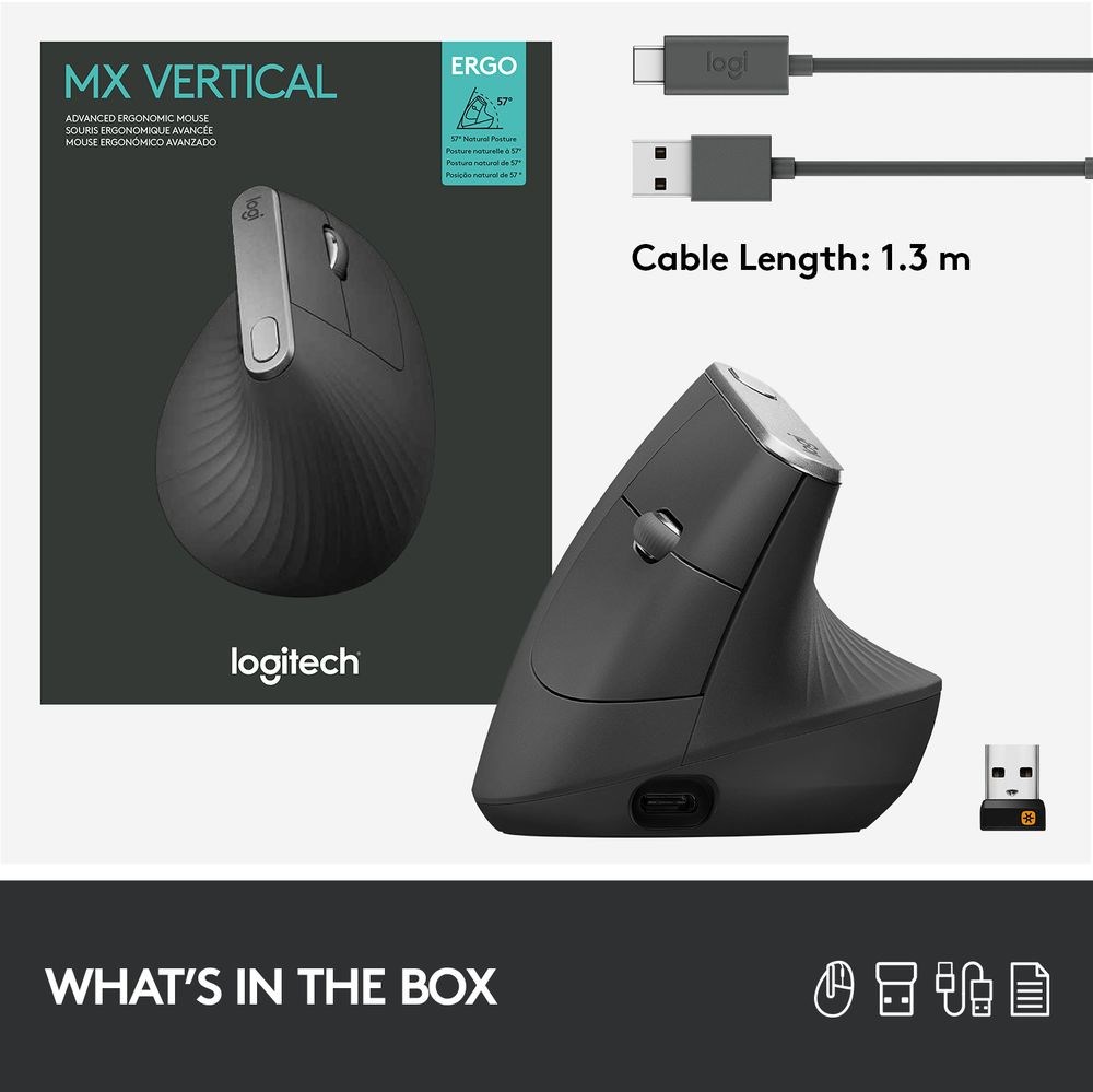 Maus Logitech MX Vertical, RF Wireless+Bluetooth, ergonomik, i hirtë