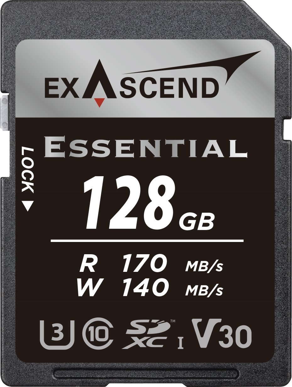 Kartë memorie Exascend Essential, 128GB, SDXC UHS-I U3, e zezë argjendtë