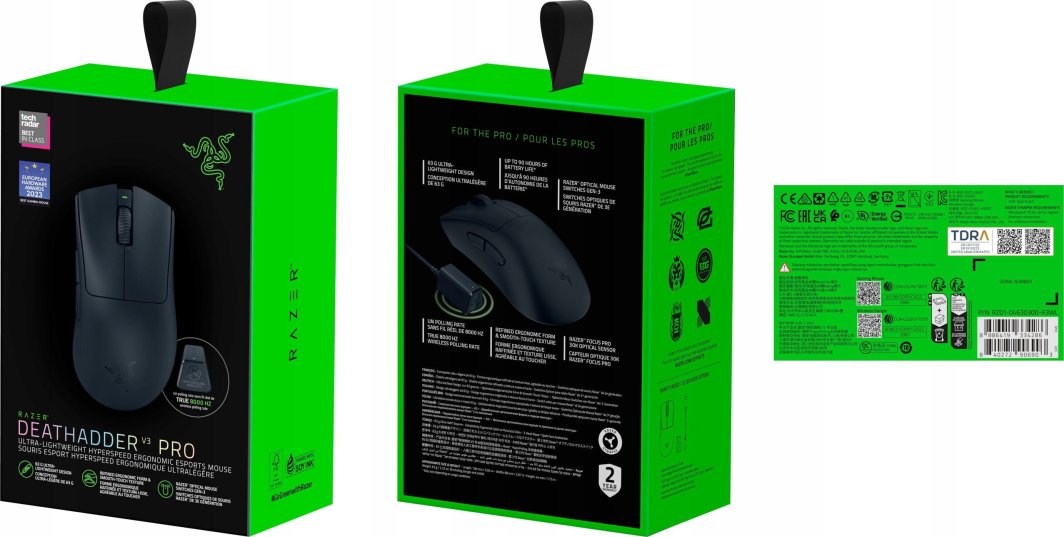 Maus Razer DeathAdder V3 Pro + HyperPolling Dongle (RZ01-04630300-R3WL), i zi