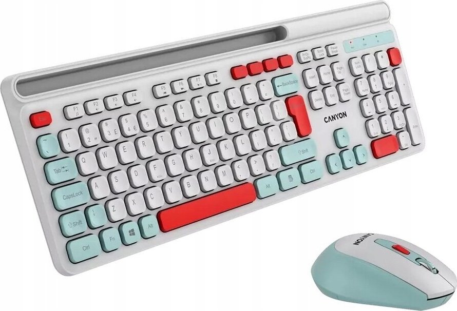 Сет тастатура и глушец CANYON HSET-W5, безжичен 2.4 GHz, 105 тастери, бел