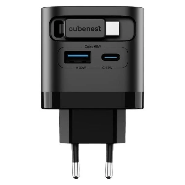 Karikues Cubenest S3D2 PD GaN, 65W, me kabllo USB C, i zi