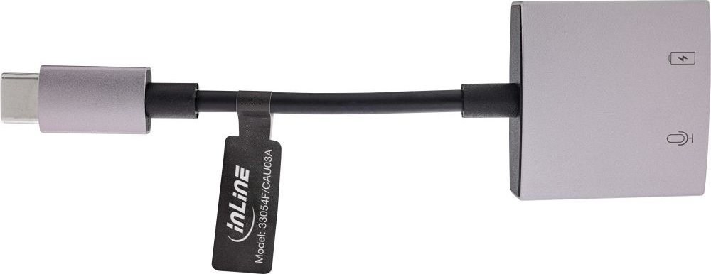 Adapter audio USB C InLine, USB C në 3.5mm, PD 30W, gri