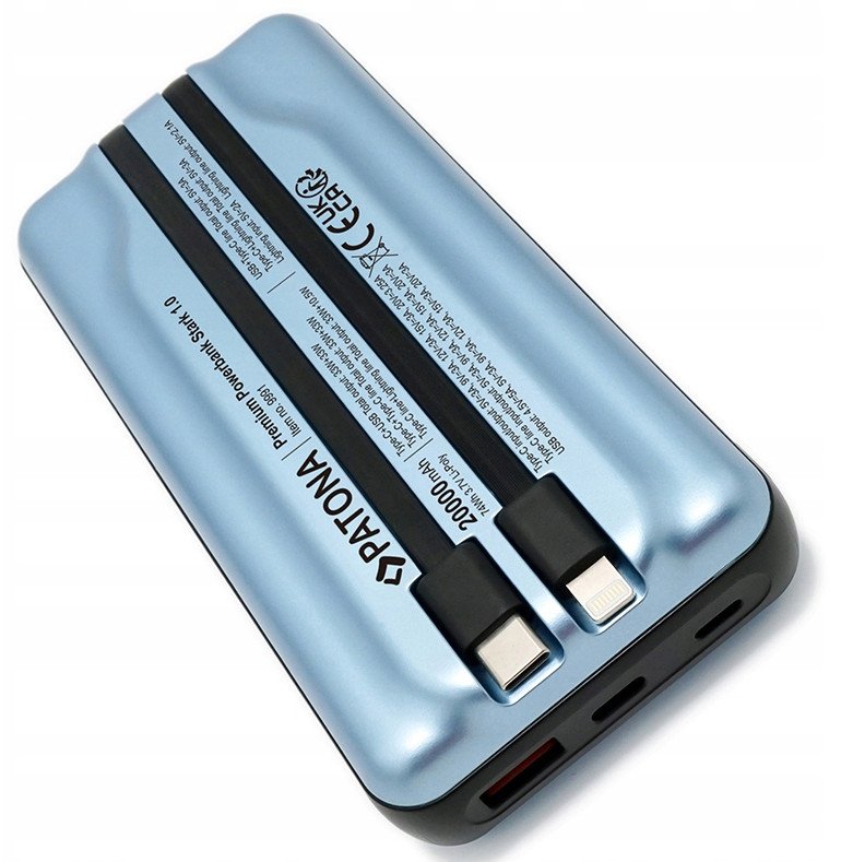 Powerbank PATONA 20000mAh, PD 65W, 3A, USB C Lightning, e zezë