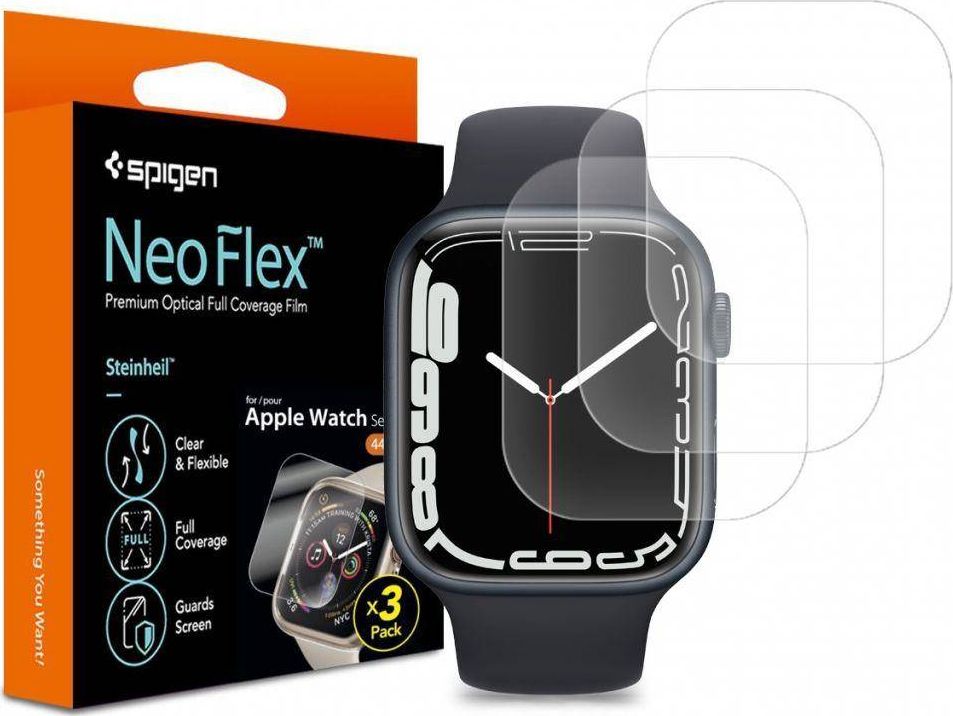 Folie mbrojtëse Spigen Neo Flex, për Apple Watch 7 45mm, 3 copë, transparente