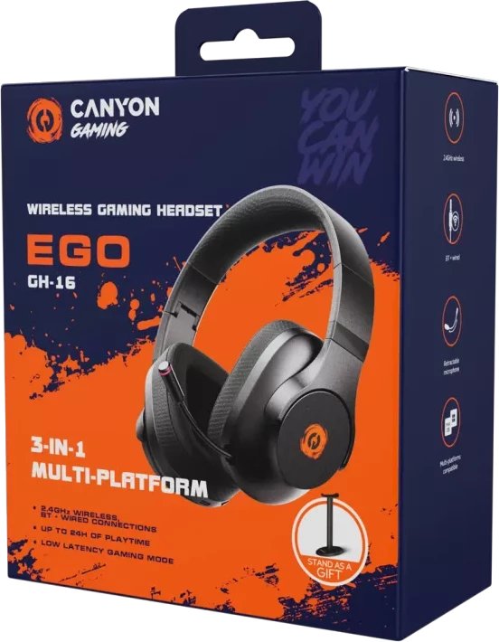Kufje gaming Canyon EGO GH-16 3in1, wireless 2.4GHz dhe Bluetooth, të zeza