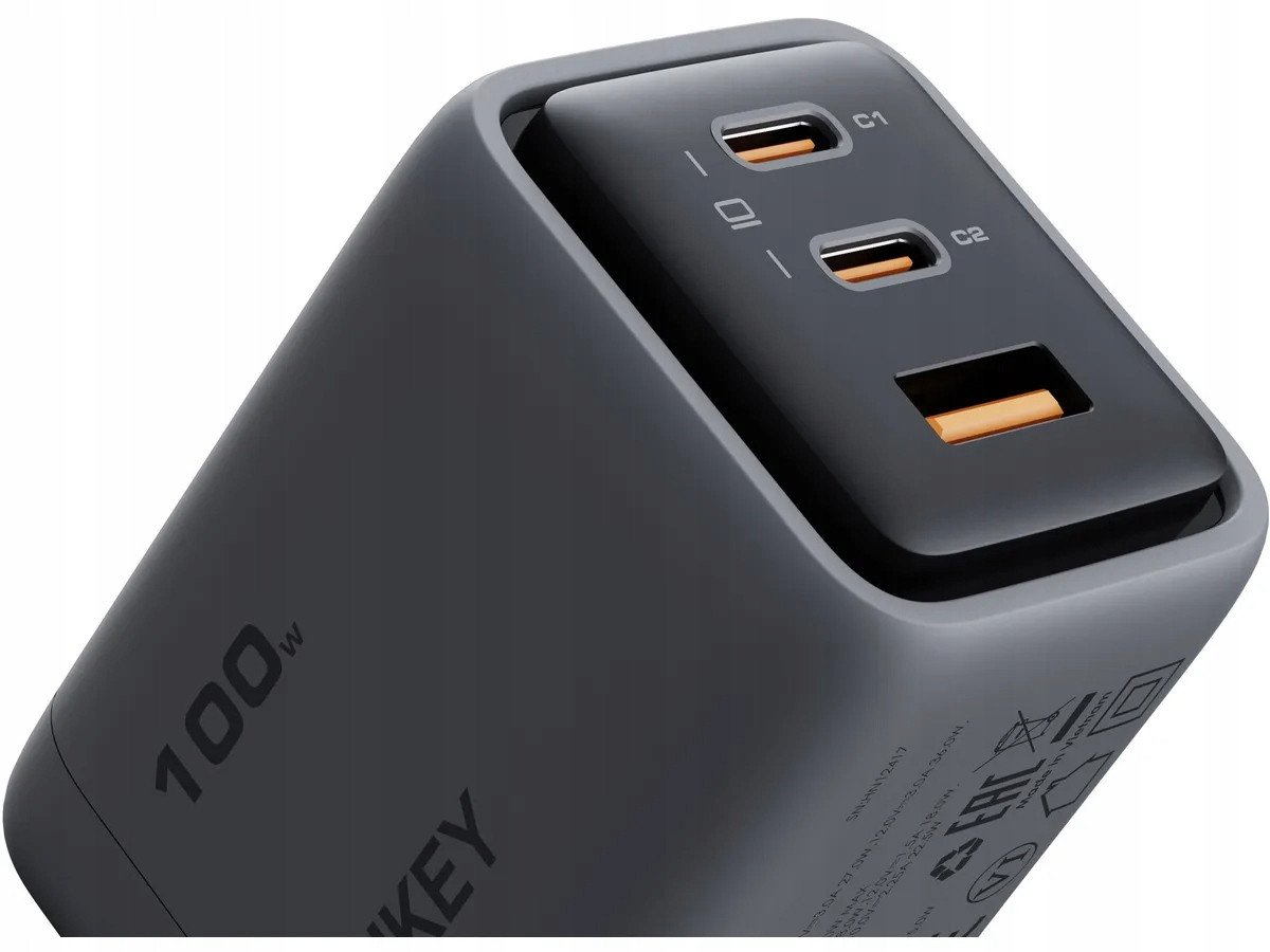 Karikues muror Aukey PA-C5 Comet Mix 3, 100W, 2x USB-C dhe 1x USB, gri