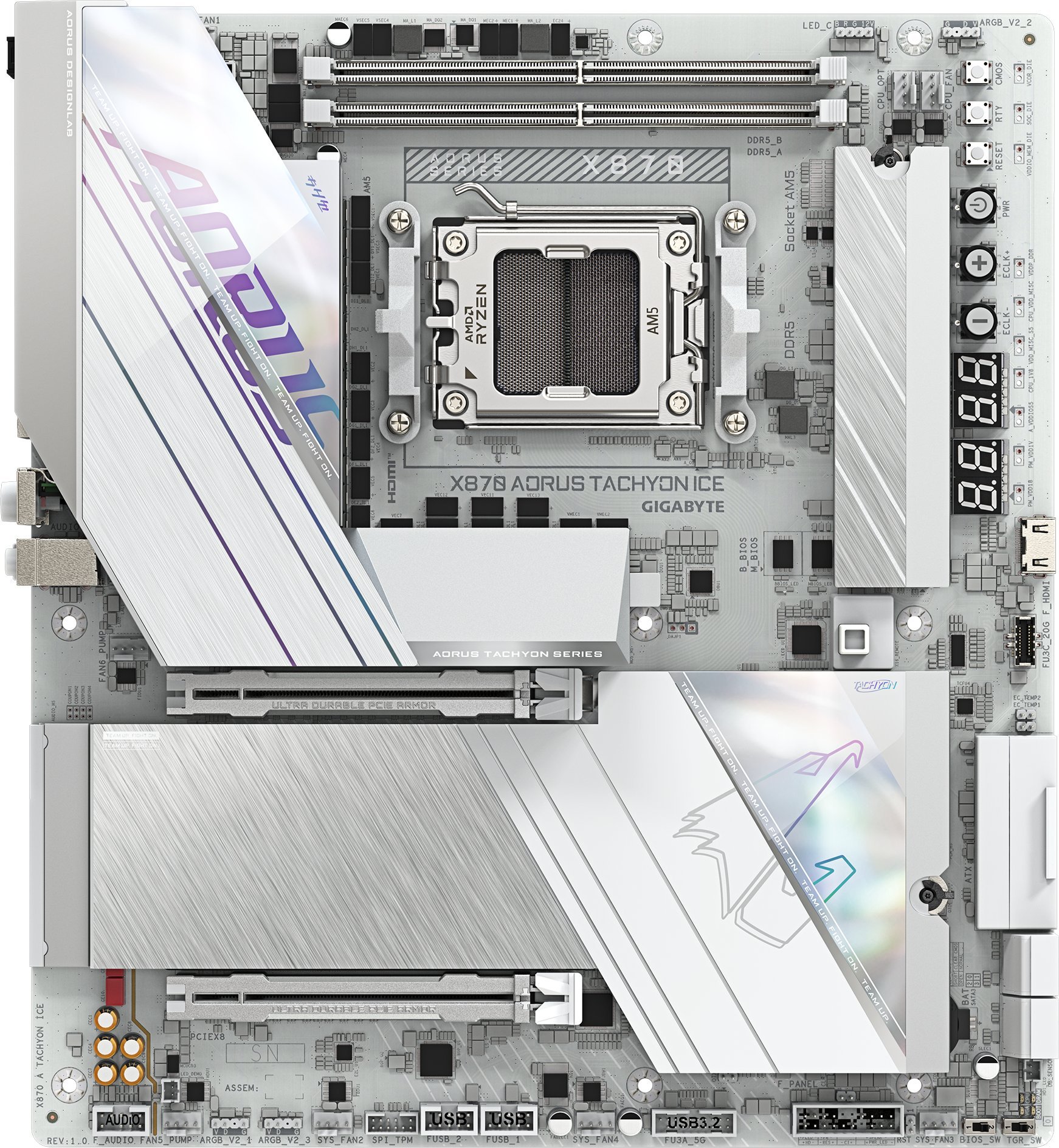Pлоча Gigabyte X870 A Tachyon Ice, приклучок AM5, чипсет AMD X870, E-ATX