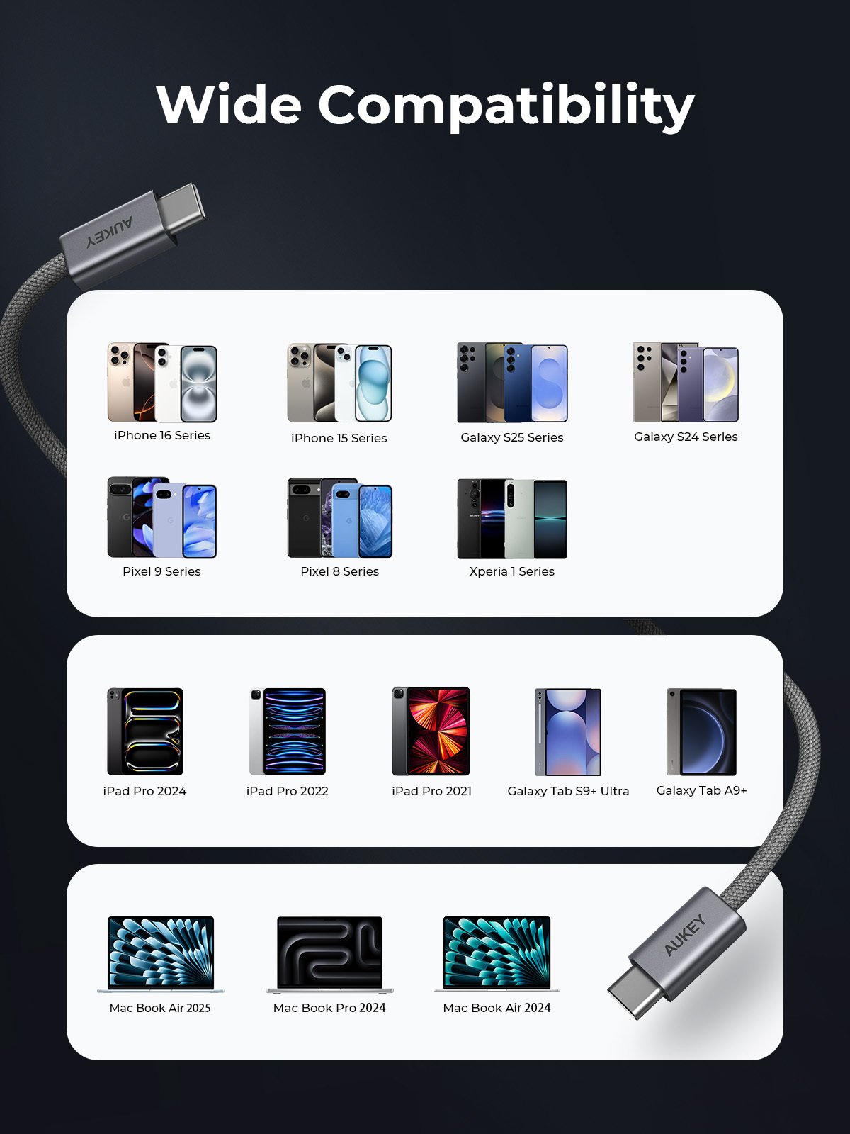 Kabllo USB C në C Aukey Circlet Blink CB-DCC242, 1.8m, 240W, e gërshetuar