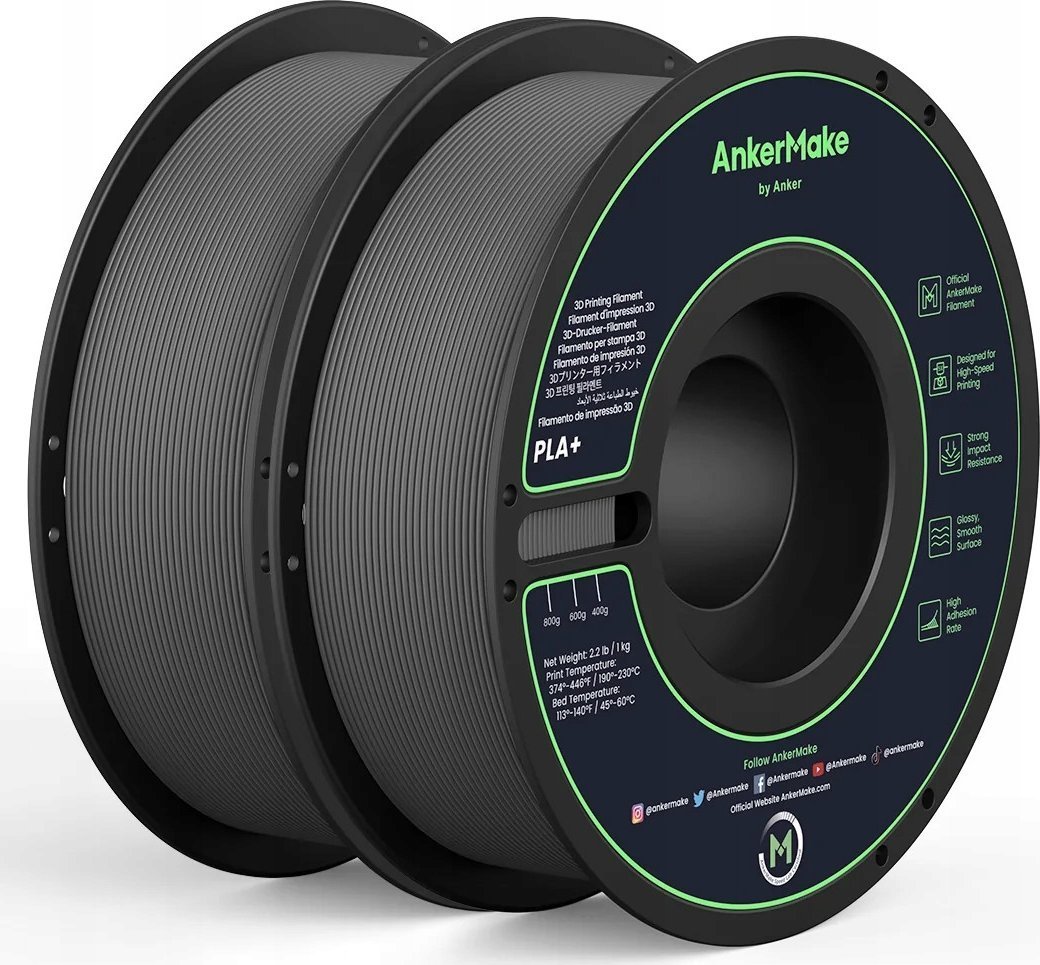 Filament për printim 3D AnkerMake, PLA+, 1,75mm, 2kg, i zi