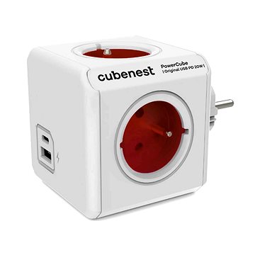 Prizë shumëfishe Cubenest Powercube Original, 4x prizë, USB A+C PD 20W, e bardhë e kuqe
