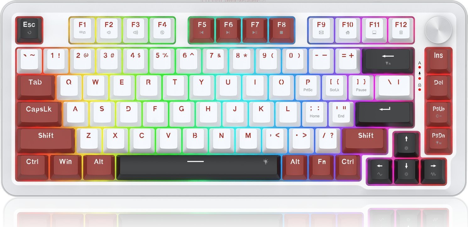 Tastierë mekanike Redragon K721WRB RGB, 75%, hot swap, e bardhë e kuqe e zezë