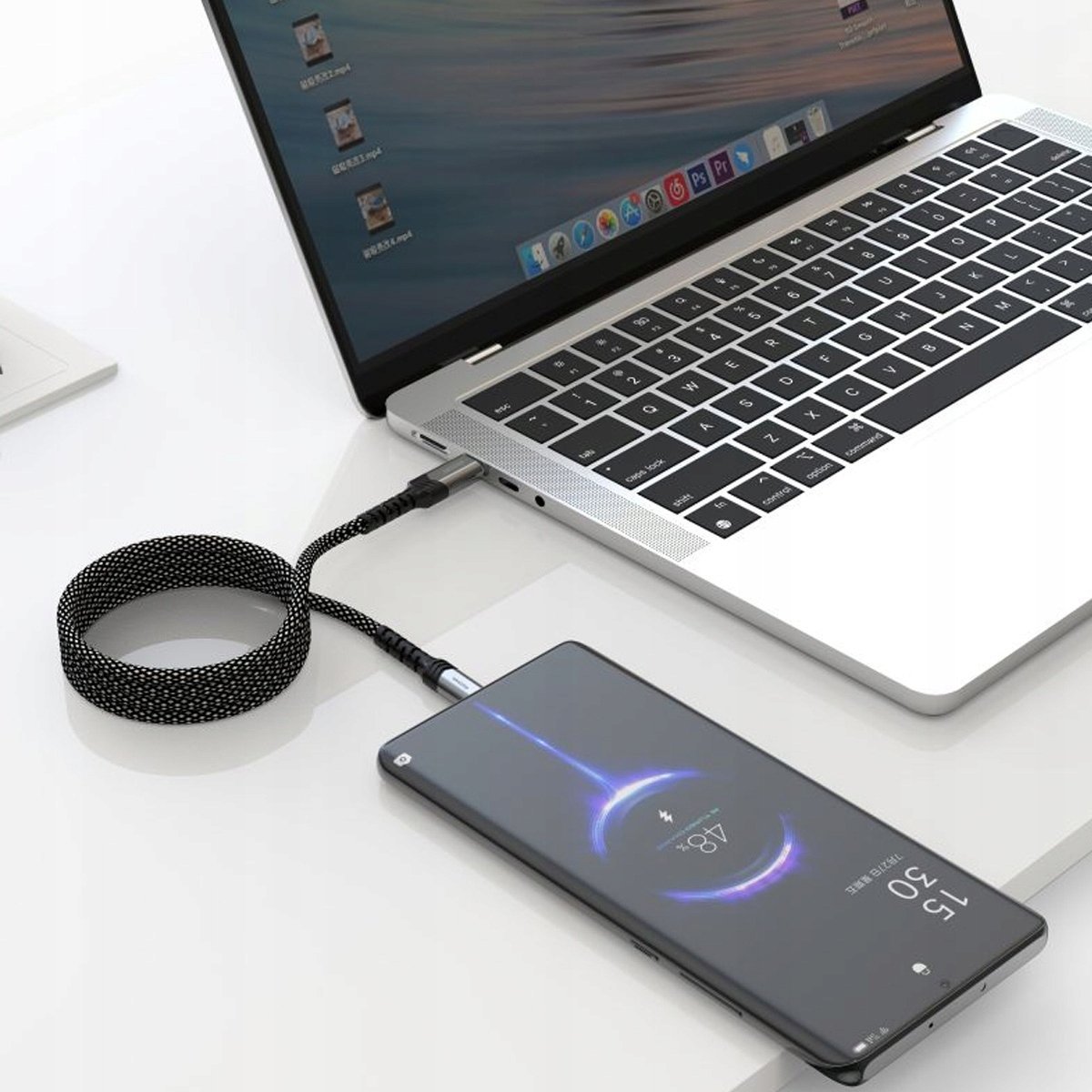 Kabull magnetik Swissten Self Retracting, USB C dhe Lightning, 1 m, zi argjend