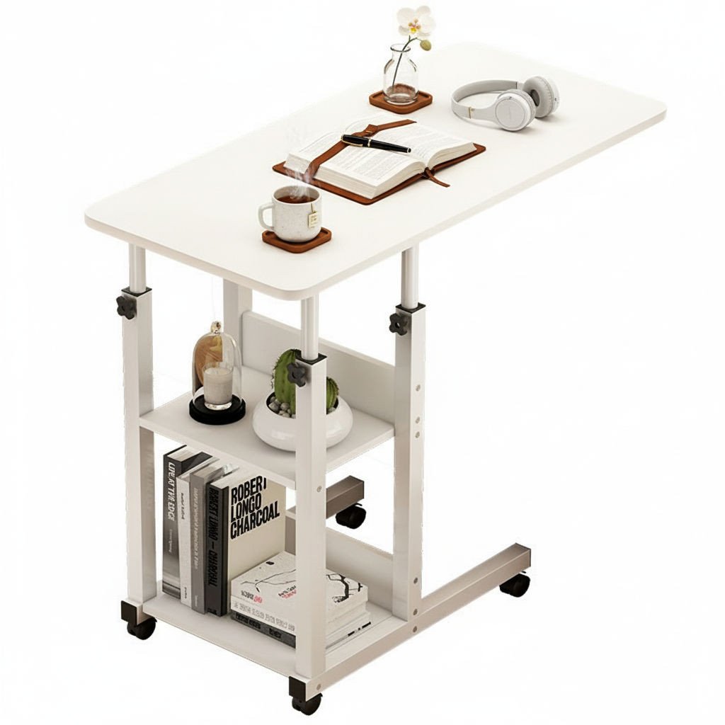 Tavolinë lëvizëse Mozos BLD-WH për laptop dhe projektor, me rrota, e bardhë