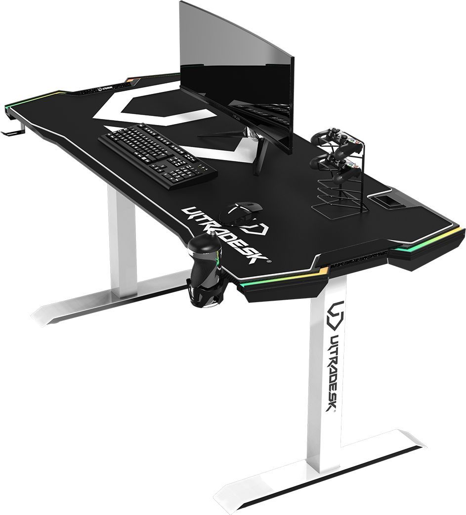 Tavolinë gaming Ultradesk Force Snow White, 166x70 cm, LED RGB, e bardhë
