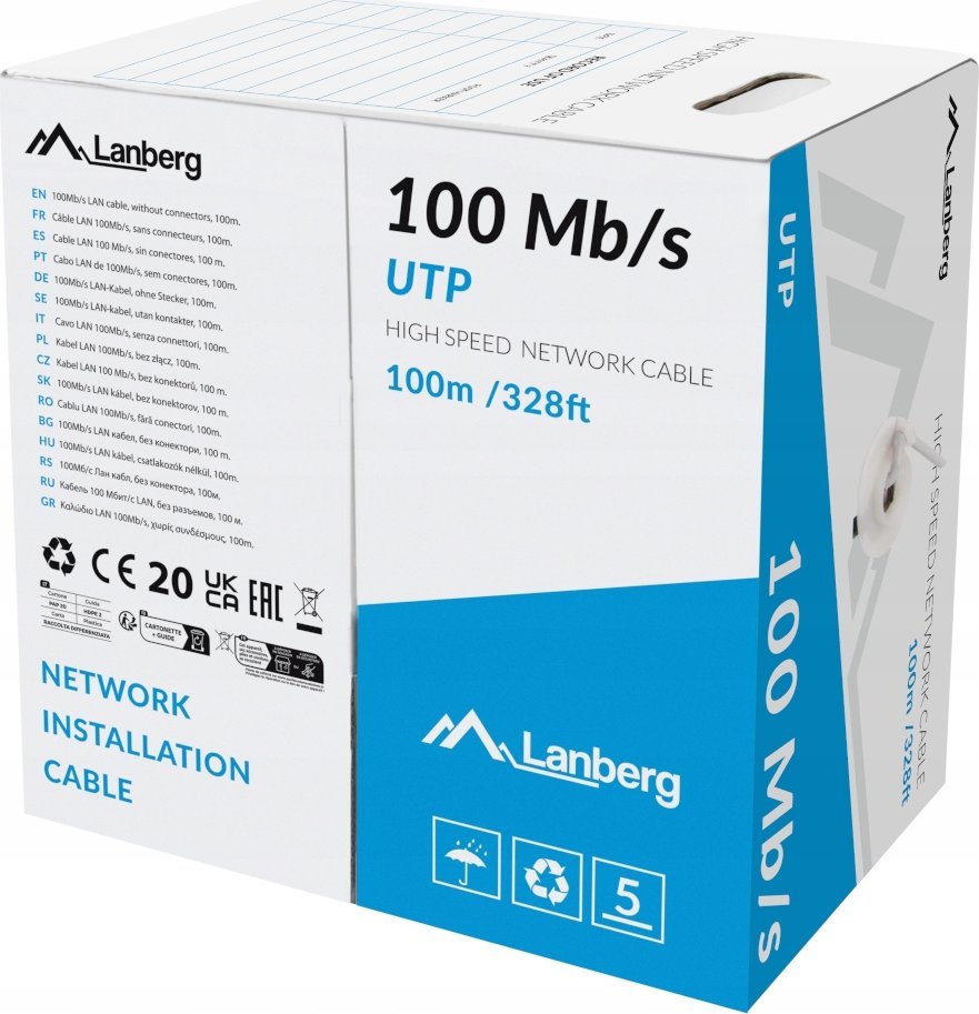Kabllo rrjeti Lanberg UTP CCA, 100 Mb/s, 100 m, gri