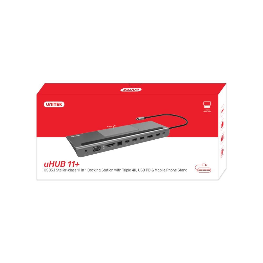 Приклучна станица Unitek uHUB 11+, USB-C, 10 Gbps, 80W, сива