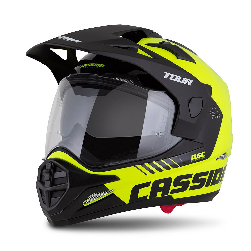 Helmetë moto CASSIDA Tour 2.0 Dual, ECE 22.06, Pinlock ready, e verdhë fluo e zezë mat