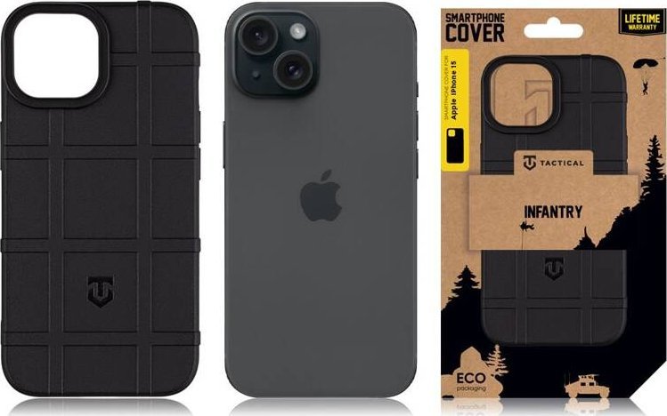 Mbulesë telefoni Tactical Infantry për iPhone 15, TPU, e hollë, e zezë