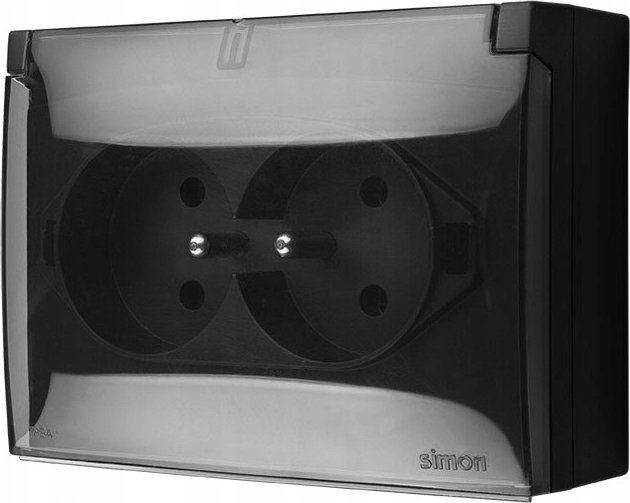 Prizë dyshe sipërfaqësore Kontakt-Simon Simon Aquaclick ACGZ2/49A, IP44, me tokëzim, kapak transparent i zi