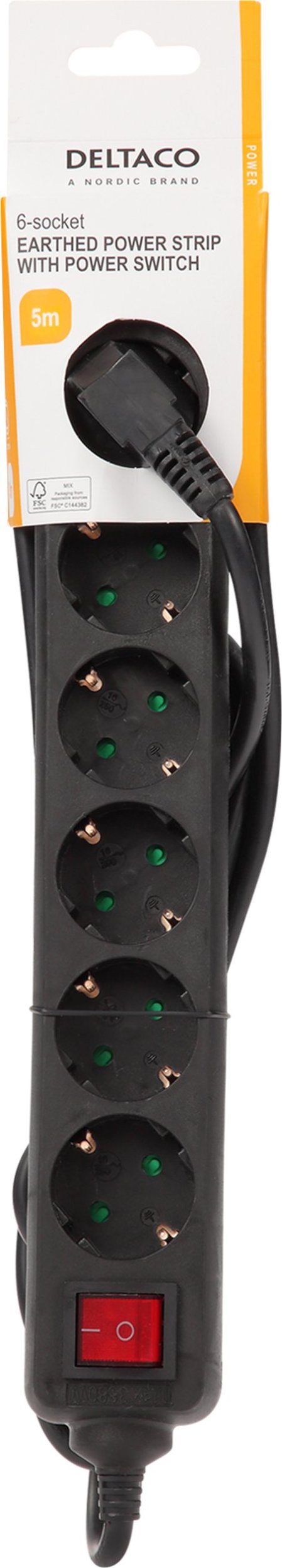 Zgjatues elektrik Deltaco GT-0662, 6 dalje, kabllo 5m, i zi