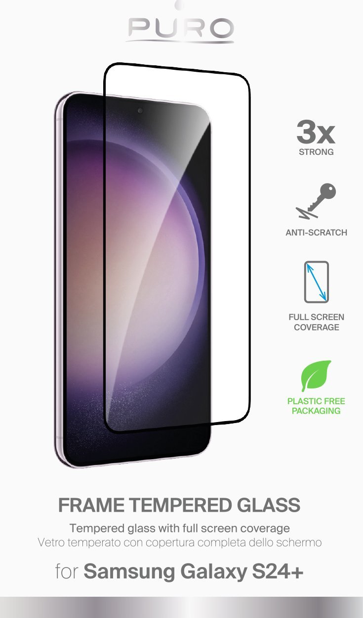 Mbrojtëse ekrani Puro Tempered Glass, Samsung Galaxy S24+/S25+, me kornizë, transparente