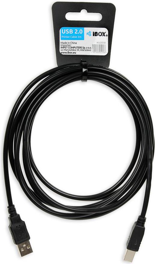 Kabllo printeri iBOX USB 2.0, 3m, e zezë