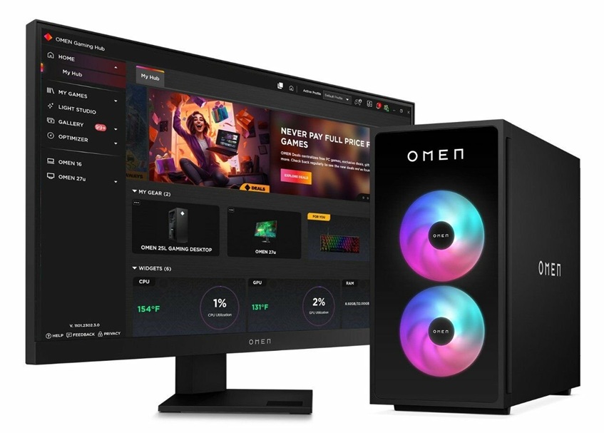 Kompjuter gaming HP OMEN 35L GT16-0000nc, Ryzen 7 8700G, 32GB RAM, 2TB SSD, RTX 4070 Super, i zi