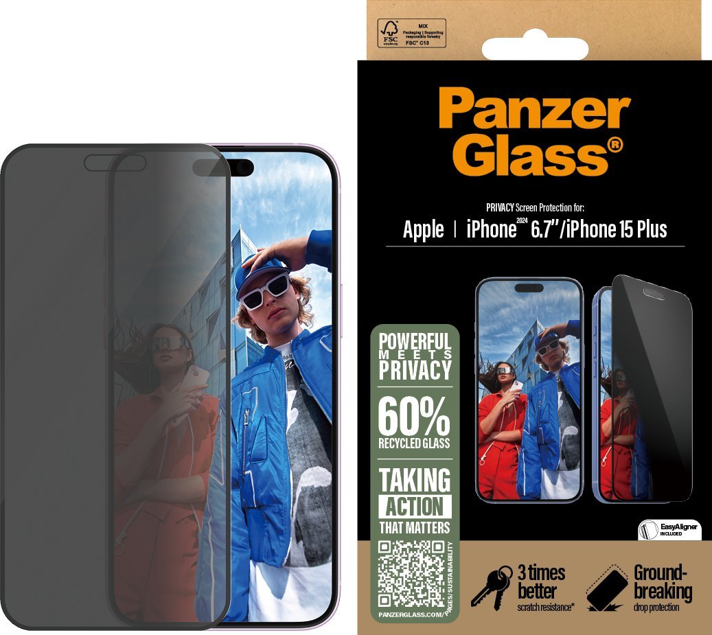Xham mbrojtës privatësie Pantserglas për iPhone 16 Plus P2863, kundër gërvishtjeve, transparencë e lartë, i tejdukshëm