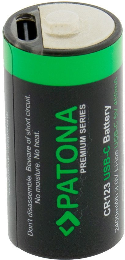 Bateri të rikarikueshme Patona Premium CR123A, set 4 copë, 2400mWh 3.0V, me kabllo USB-C