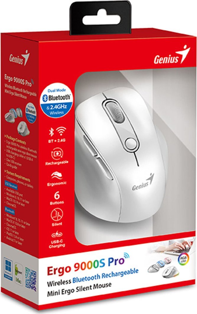 Maus Genius Genius Ergo 9000S Pro, 2400DPI, i bardhë