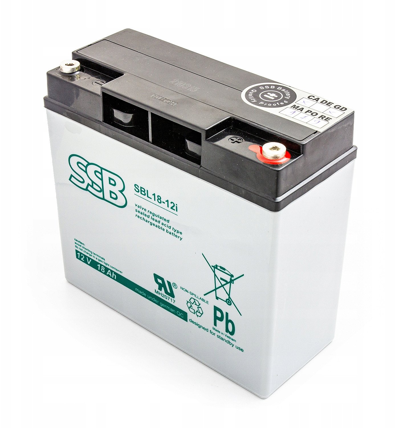 Bateri AGM SSB SBL 18-12I, 12V, 18Ah, gri