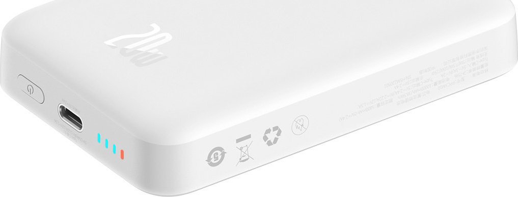 Powerbank Baseus Magnetic Mini, 10000mAh, 20W, e bardhë