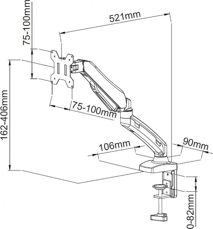 Mbajtës për monitor ART L-11GD, 13-27", 7kg, VESA 100x100, i zi