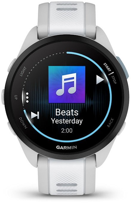 Спортски часовник Гармин Фореранер 165 Мјузик, 43mm АМОЛЕД, ГПС, сиво и бело