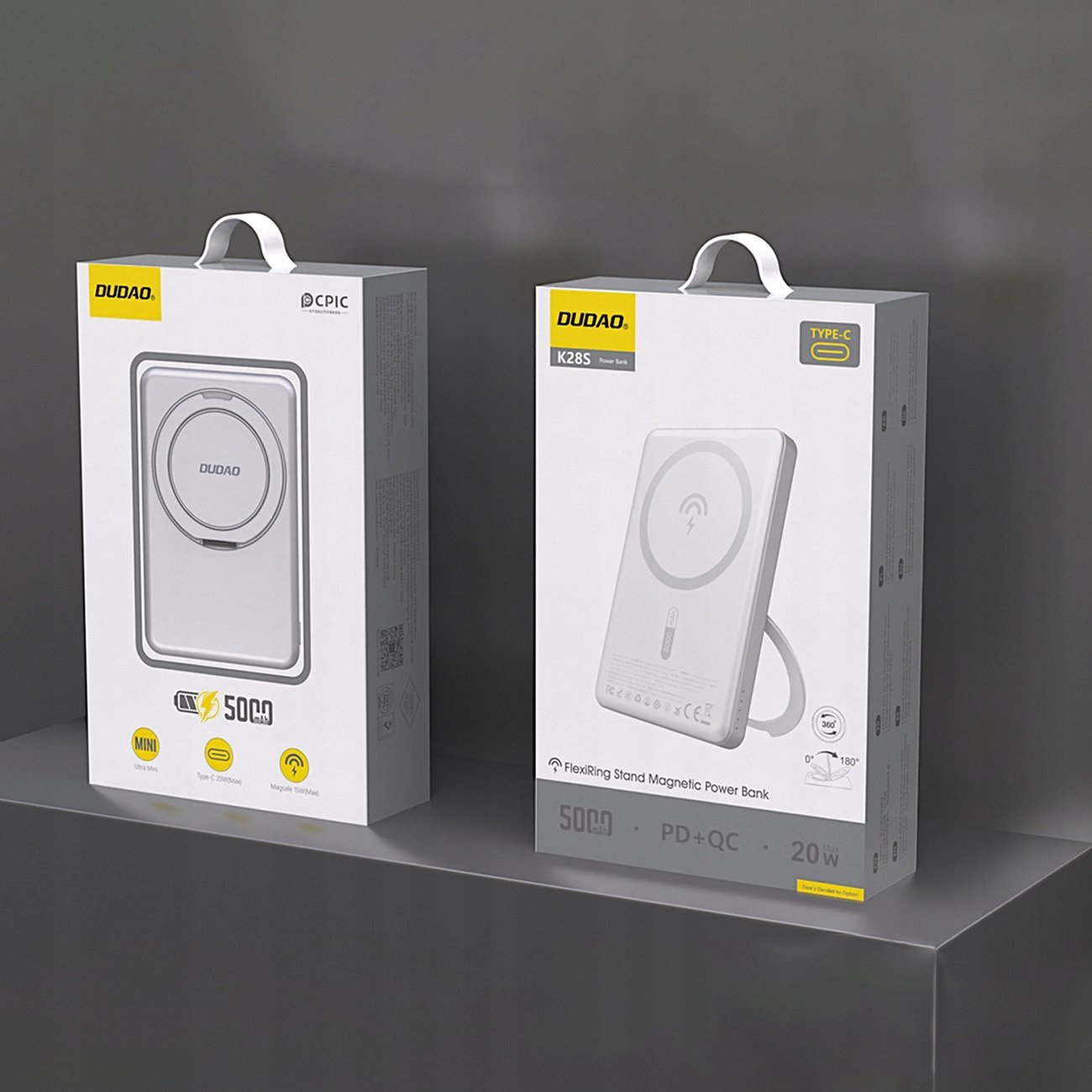 Karikues portativ Dudao K28S, 5000mAh, 20W PD MagSafe me stendë, argjend