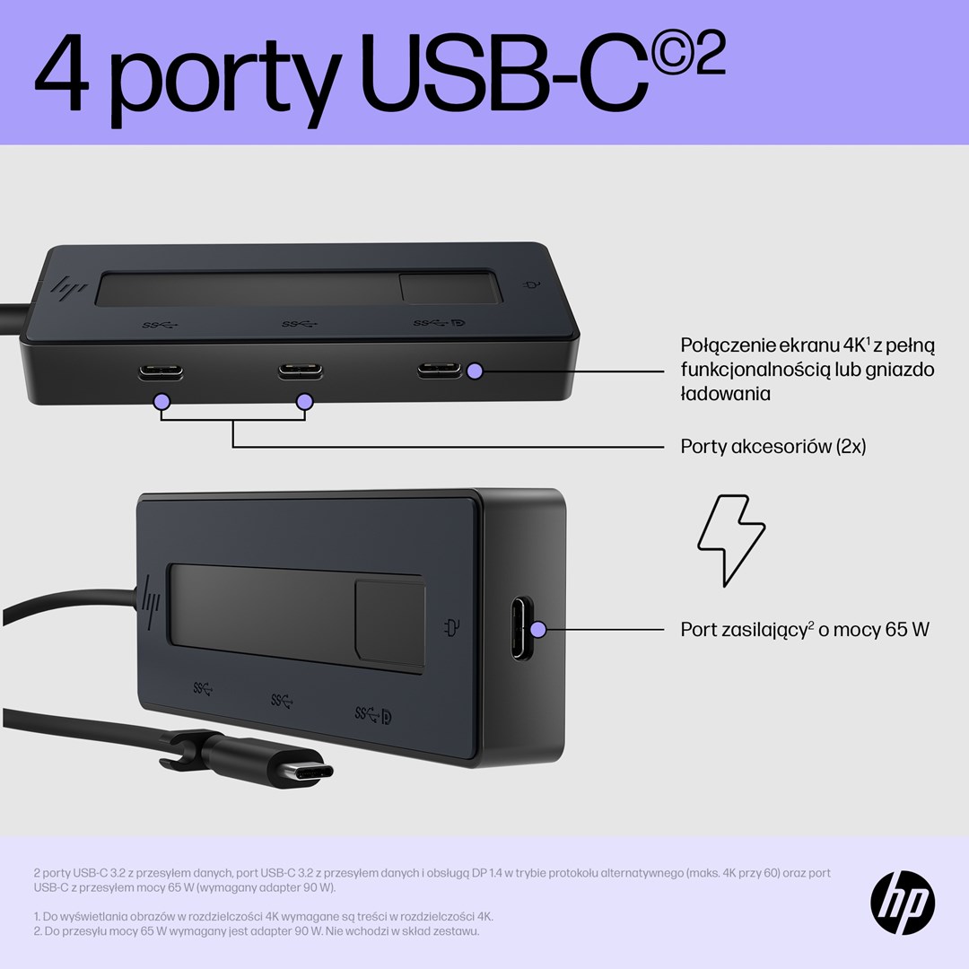 Qendër USB-C HP 4K Multiport Hub, 65W, e zezë