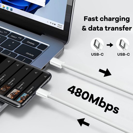 Kabllo karikimi Cubenest USB C në USB C, 60W, 1m, e bardhë