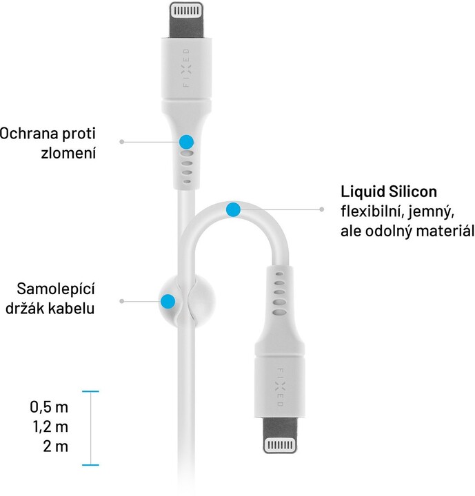 Kabllo për të dhëna dhe karikim FIXED USB-C - Lightning, MFi, PD, 2m, e bardhë