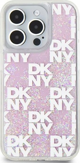 Mbulesë mbrojtëse DKNY Liquid Glitter Checkered Pattern për iPhone 15 Pro, plastike, rozë me shkëlqim