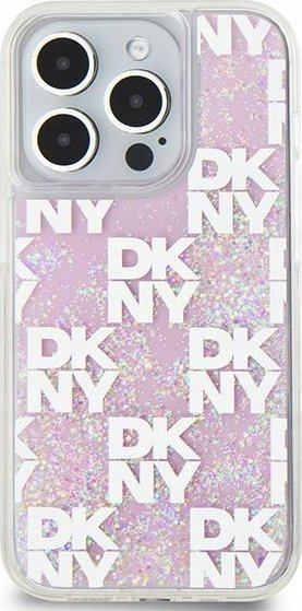 Mbulesë mbrojtëse DKNY Liquid Glitter Checkered Pattern për iPhone 15 Pro, plastike, rozë me shkëlqim