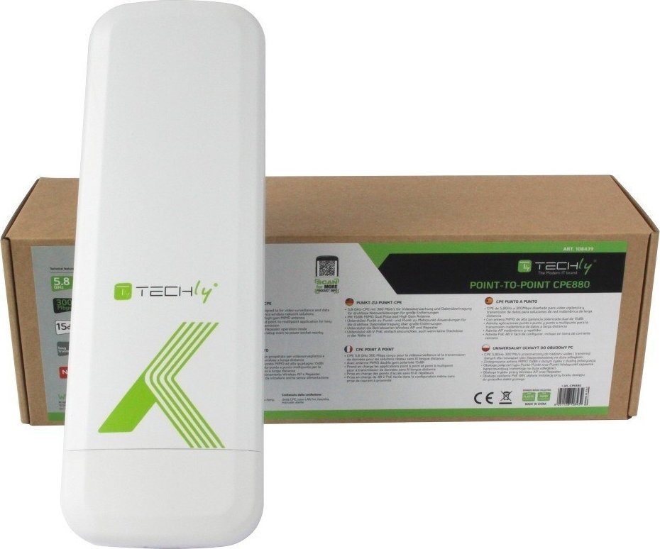 Access point Techly I-WL-CPE880, 300Mbps, 5.8GHz, i bardhë