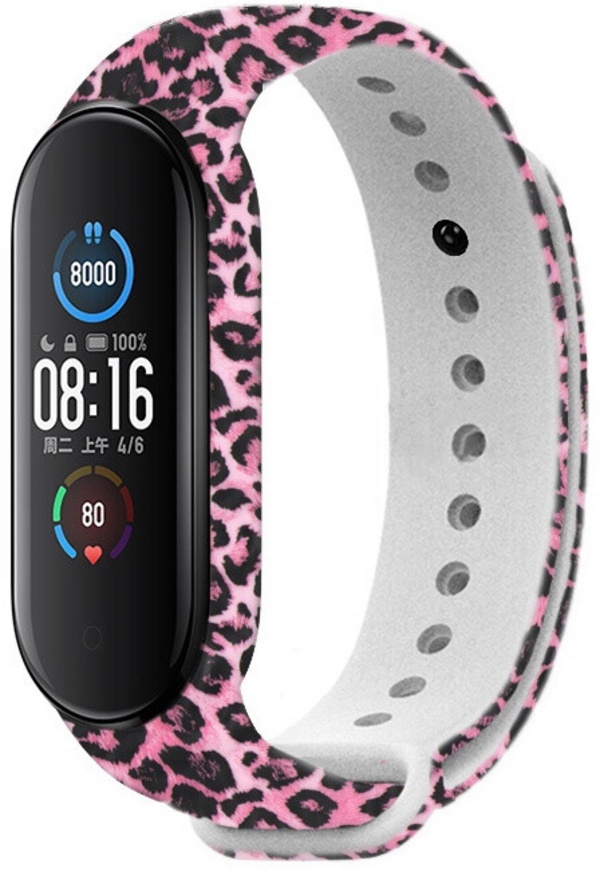 Rrip RhinoTech për Xiaomi Mi Band 5, rozë / motiv gepardi