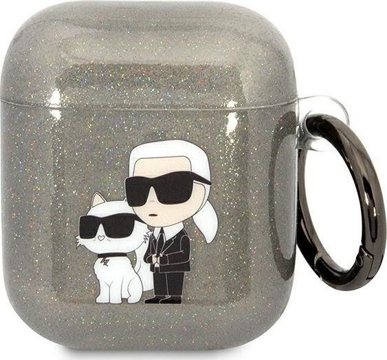 Mbulesë Karl Lagerfeld KLA2HNKCTGK, për AirPods 1/2, Glitter Karl & Choupette, e zezë me shkëlqim